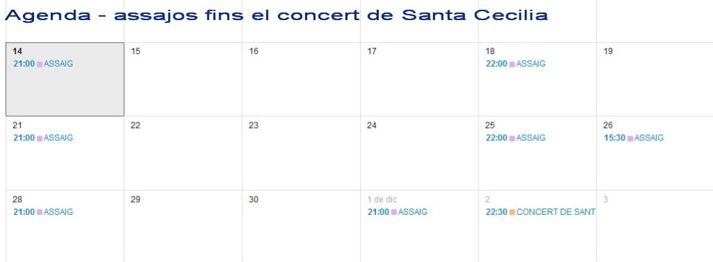 Assajos del 14/nov fins el&nbsp;2/des