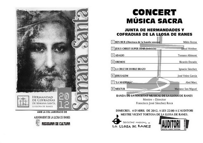 Programa de mà per al Concert Sacre que tindrà lloc demà dimecres 4&nbsp;d’abril