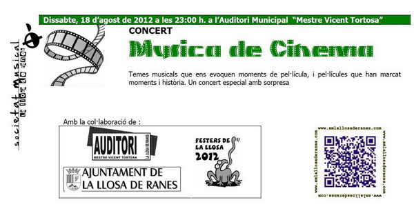 Dissabte, 18 d’agost, «CONCERT DE MÚSICA DE&nbsp;CINEMA»