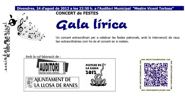 Divendres, 24 d’agost CONCERT DE FESTES «GALA&nbsp;LÍRICA»